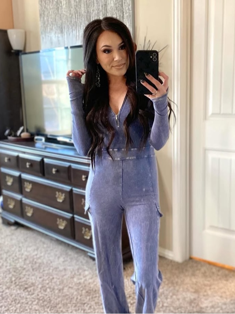 Fashion nova blue stretch caught up with you ribbed jumpsuit NWT S